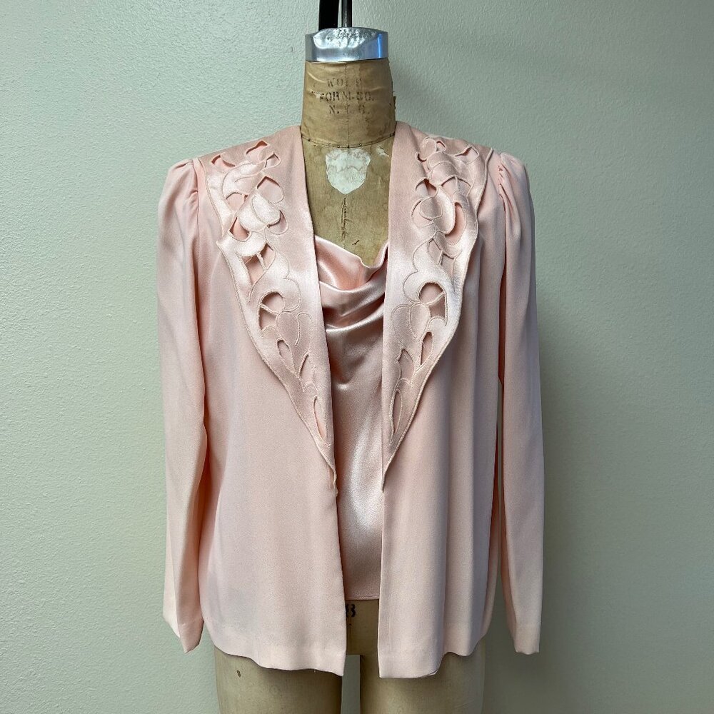 EUC Vintage 80s JoEd Sophisticates Embroidered Blazer and Satin Camisole Large